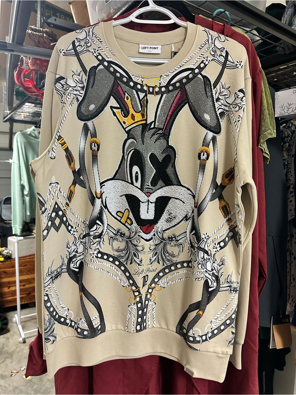 Left Point Graphic Crewneck Sweater with Bugs Bunny Motif
